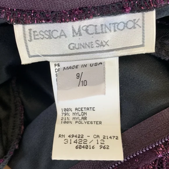 Vintage 90s Jessica McClintock Purple Lace Taffeta Gown Dress Prom Formal S M - Picture 10 of 14